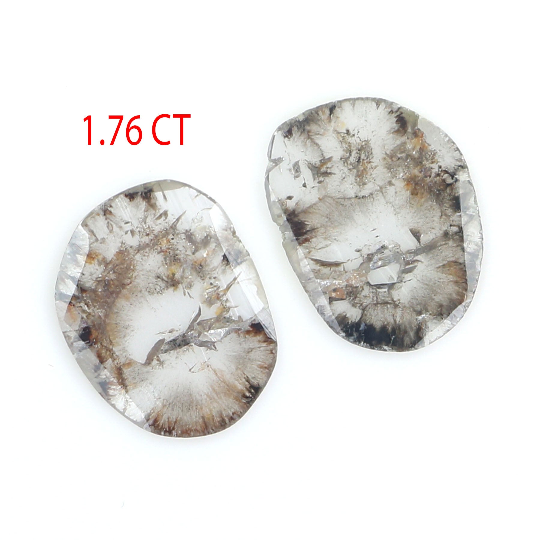 1.76 Ct Natural Loose Slice Shape Diamond Slice Salt And Pepper Diamond 10.60 MM Slice Natural Loose Diamond Slice Black Grey Diamond KQ2560