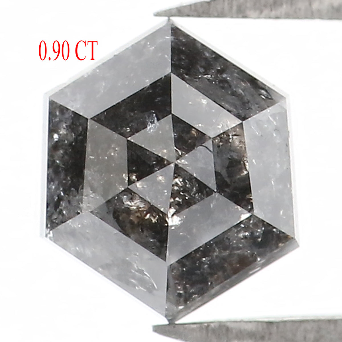 0.90 CT Natural Loose Hexagon Shape Diamond Salt And Pepper Hexagon Diamond 6.40 MM Natural Black Grey Color Hexagon Rose Cut Diamond KQ2408