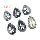Natural Loose Pear Salt And Pepper Diamond Black Grey Color 1.66 CT 4.20 MM Pear Shape Rose Cut Diamond L790