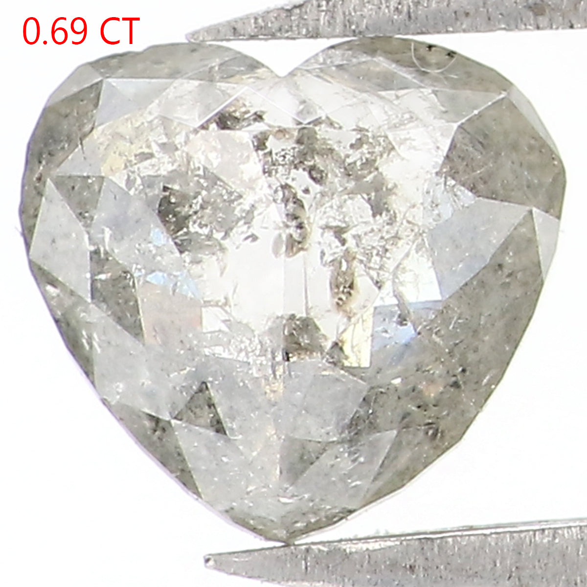 0.69 Ct Natural Loose Heart Shape Diamond Salt And Pepper Diamond 5.60 MM Natural Diamond Black Grey Color Heart Rose Cut Diamond QL1624