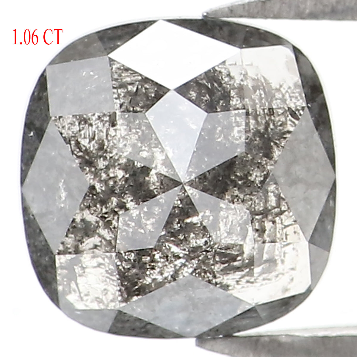 1.06 CT Natural Loose Cushion Shape Diamond Salt And Pepper Cushion Shape Diamond 6.10 MM Black Grey Color Cushion Rose Cut Diamond LQ1365