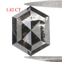 Natural Loose Hexagon Salt And Pepper Black Grey Color Diamond 1.43 CT 7.65 MM Hexagon Shape Rose Cut Diamond KDL2704