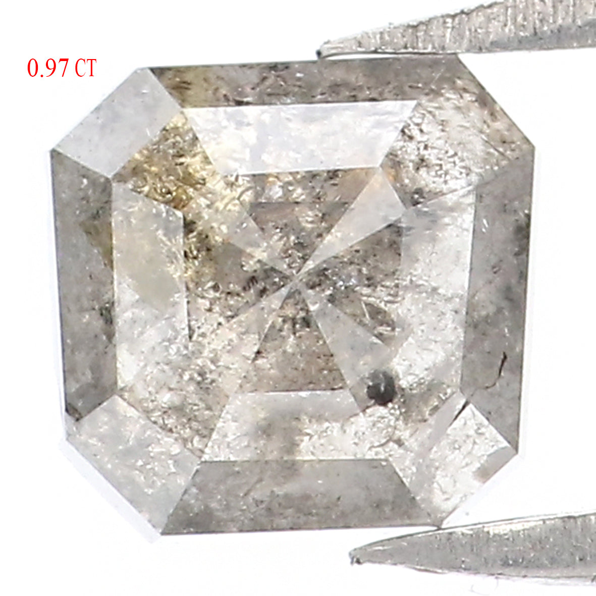 0.97 CT Natural Loose Radiant Shape Diamond Salt And Pepper Radiant Diamond 5.60 MM Natural Black Grey Color Radiant Rose Cut Diamond KQ723