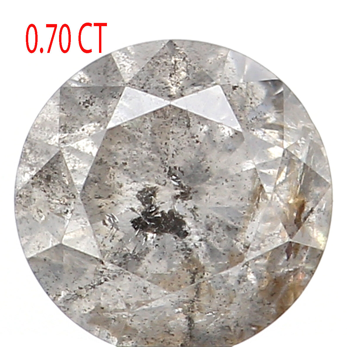 0.70 Ct Natural Loose Diamond, Round Brilliant Cut, Salt And Pepper Diamond, Black Gray Diamond, Rustic Diamond, Round Cut Diamond L5021