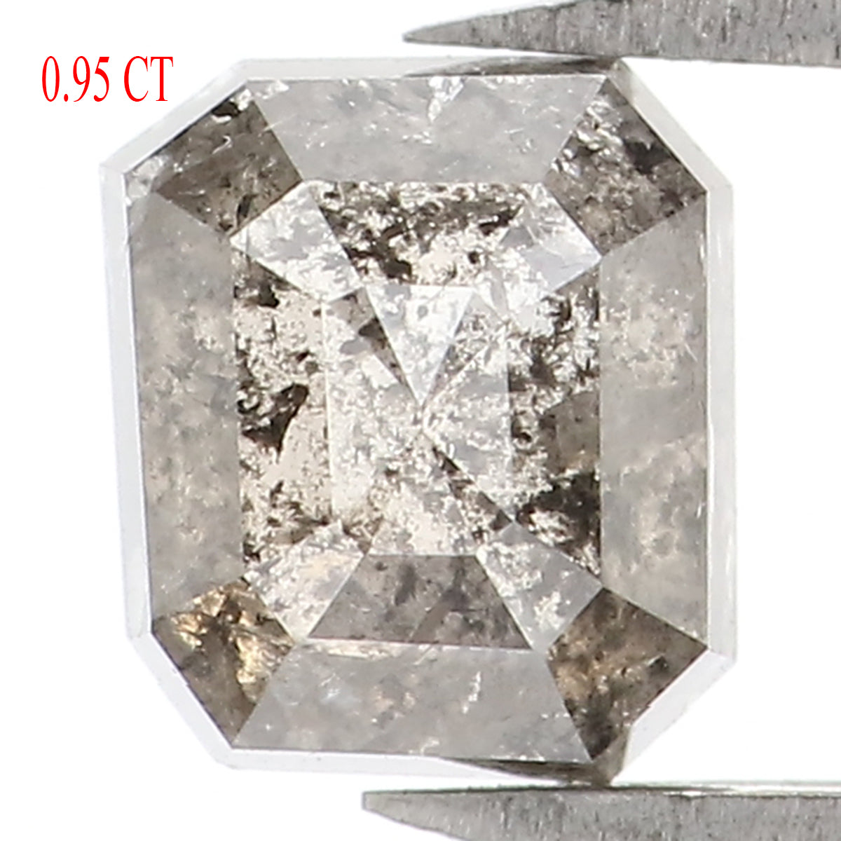 0.95 CT Natural Loose Emerald Shape Diamond Salt And Pepper Emerald Diamond 5.65 MM Natural Black Grey Color Emerald Rose Cut Diamond LQ1338