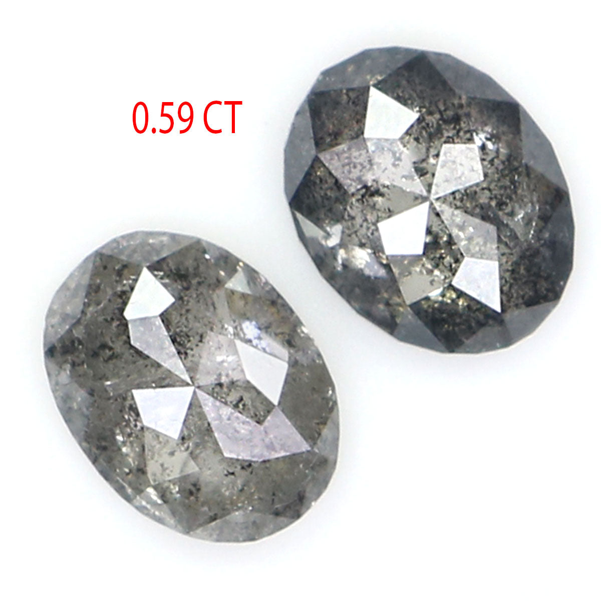 0.59 CT Natural Loose Oval Cut Pair Diamond Black Grey Color Oval Shape Diamond 5.00 MM Natural Salt And Pepper Oval Rose Cut Diamond KQ2566