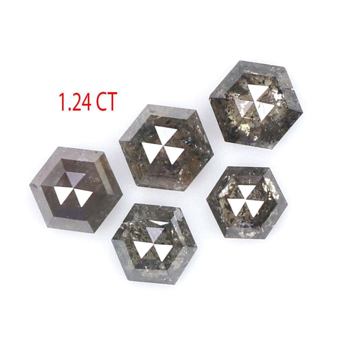 1.24 CT Natural Loose Hexagon Shape Diamond Salt And Pepper Hexagon Cut Diamond 3.10 MM Natural Black Grey Hexagon Rose Cut Diamond QL7558