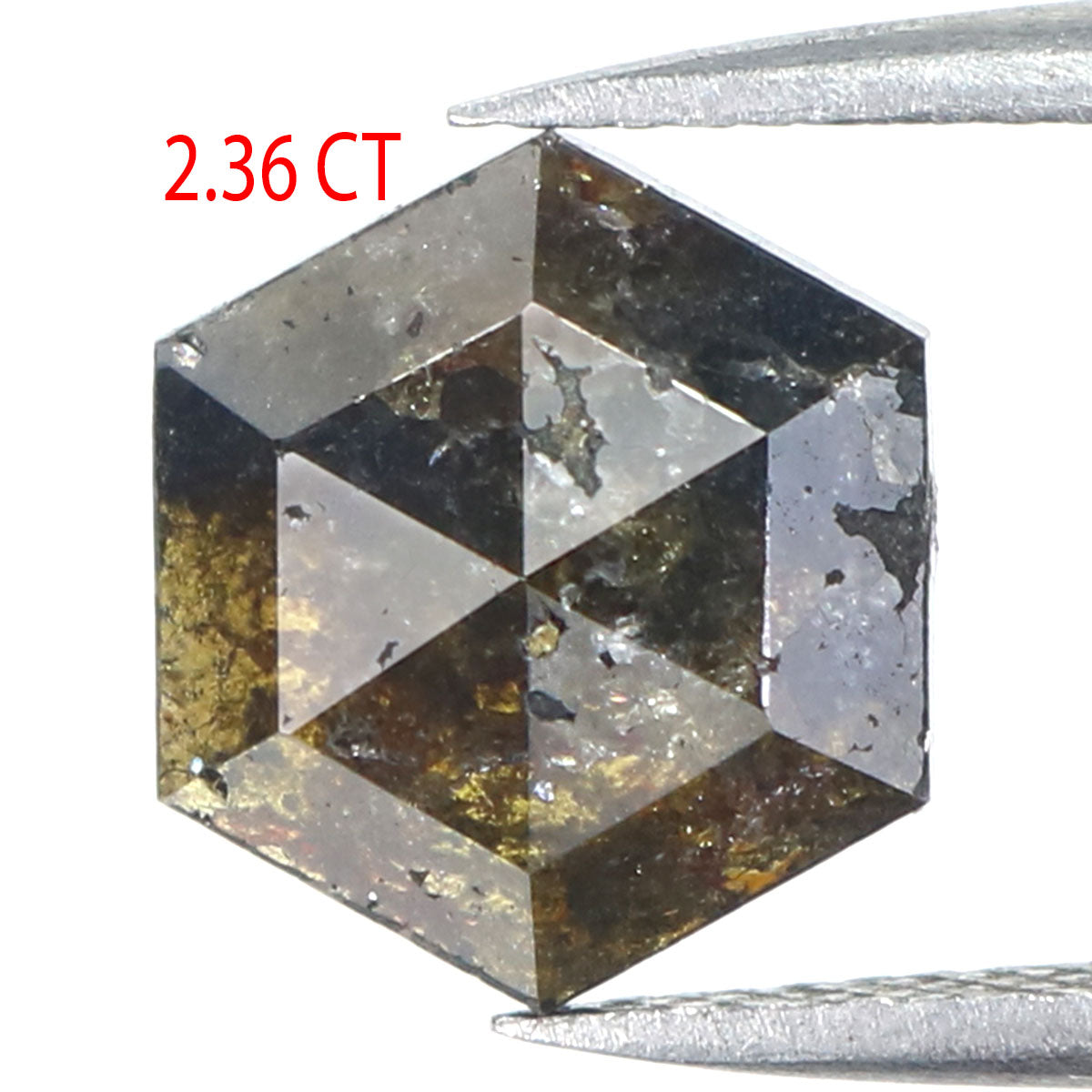 2.36 CT Natural Loose Hexagon Shape Diamond Brown Color Hexagon Cut Diamond 10.45 MM Natural Black Color Hexagon Rose Cut Diamond KQ1556