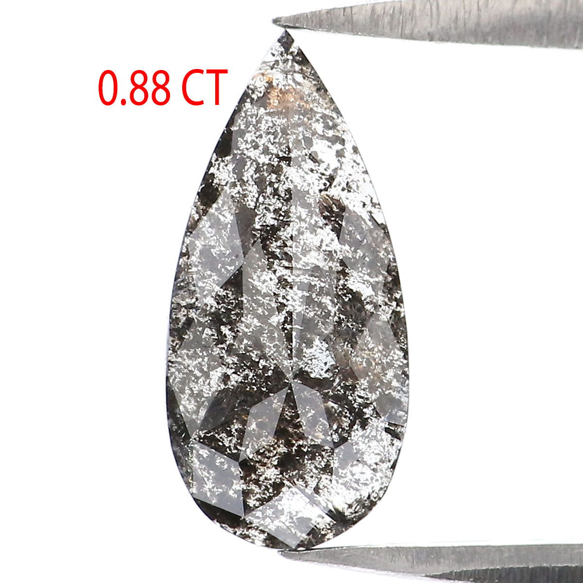 Natural Loose Pear Salt And Pepper Diamond Black Grey Color 0.88 CT 10.70 MM Pear Shape Rose Cut Diamond L2316