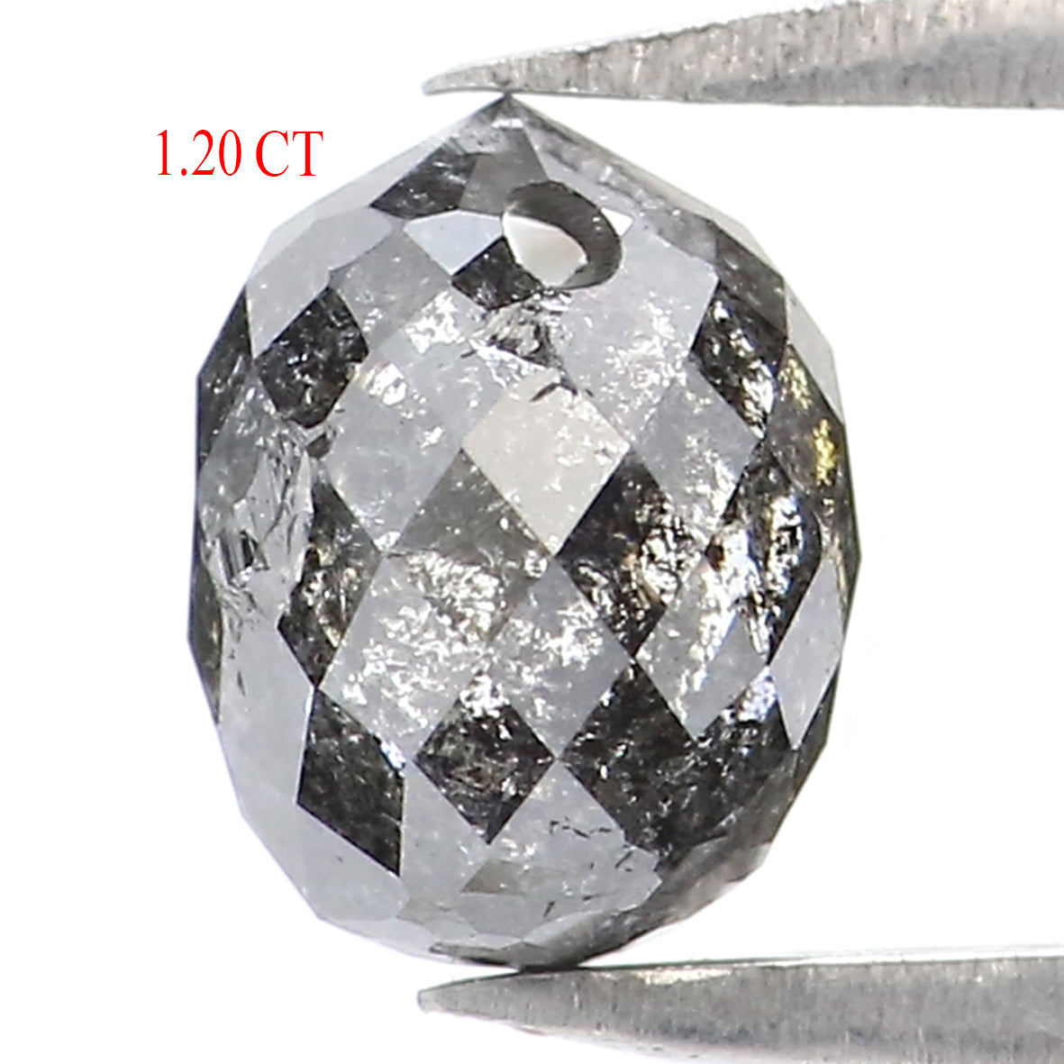 1.20 CT Natural Loose Briolette Shape Diamond Salt And Pepper Drop Cut Diamond 6.20 MM Natural Black Grey Color Drop Rose Cut Diamond LQ5676