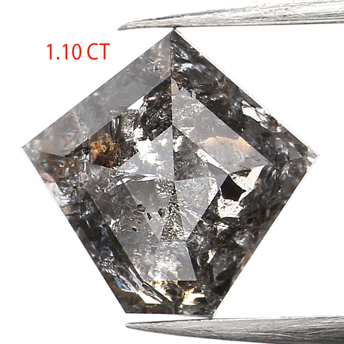1.10 Ct Natural Loose Pentagon Shape Diamond Salt And Pepper Pentagon Cut Diamond 7.45 MM Black Gray Color Pentagon Rose Cut Diamond QL601