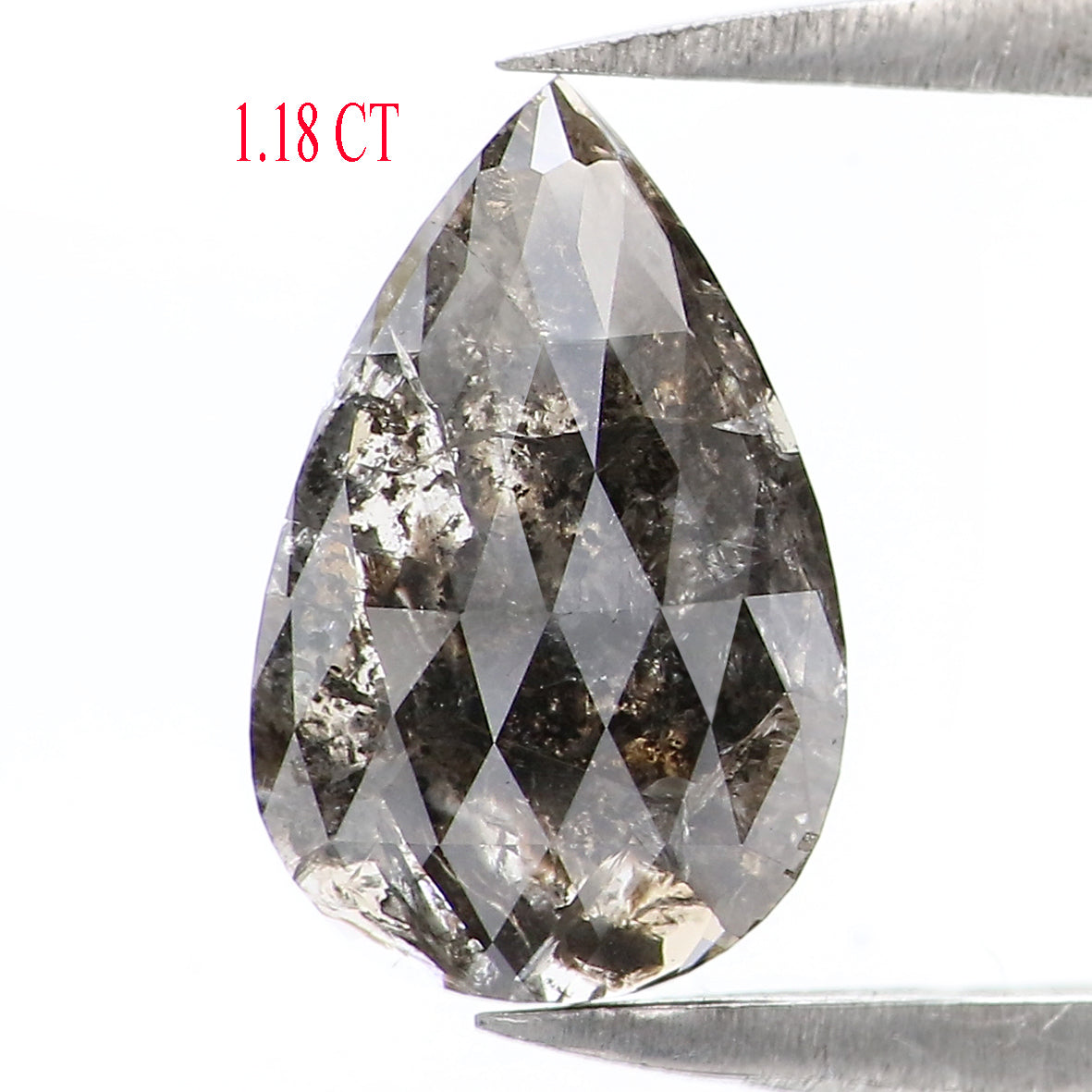 Natural Loose Pear Salt And Pepper Diamond Black Grey Color 1.18 CT 9.30 MM Pear Shape Rose Cut Diamond L1762