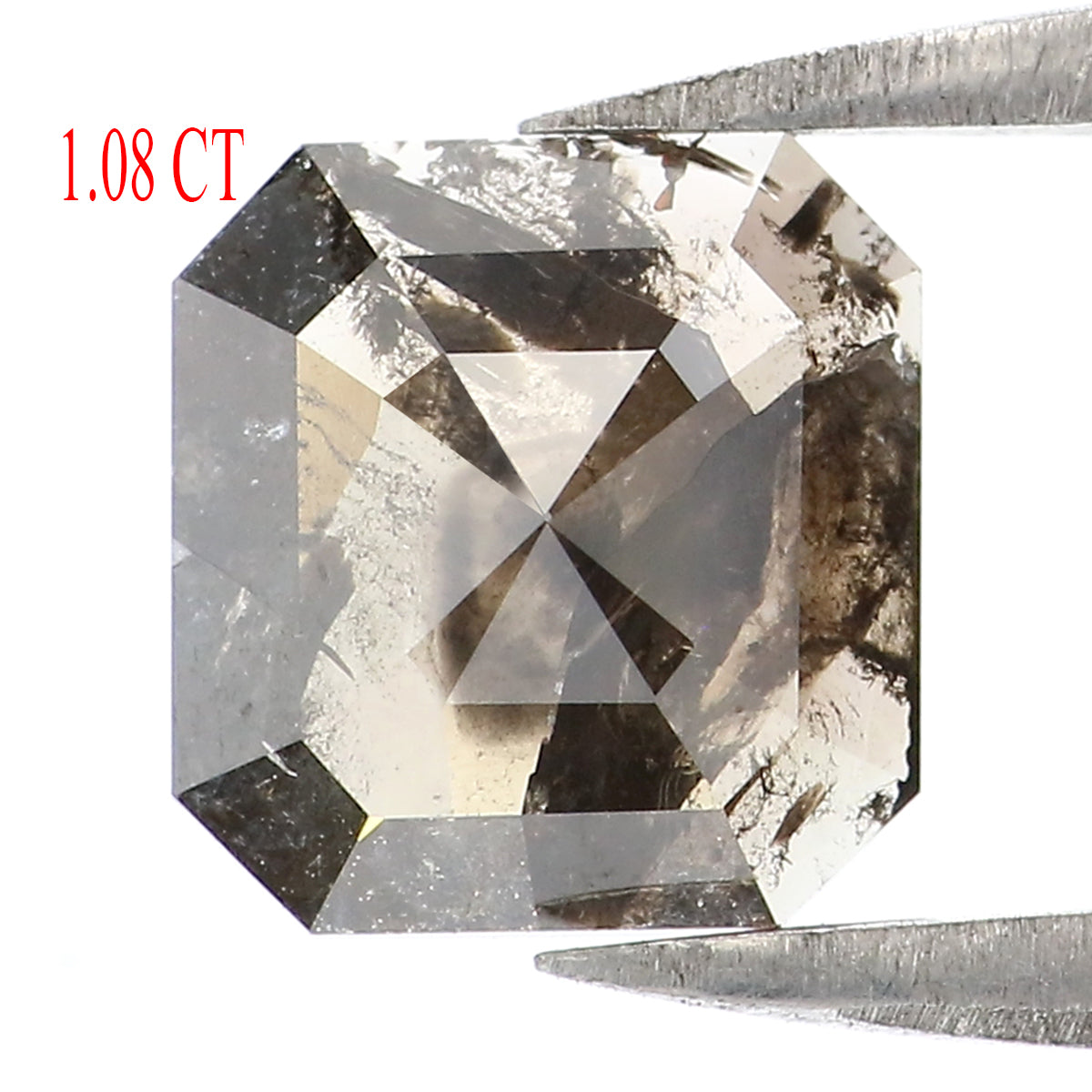 1.08 CT Natural Loose Radiant Shape Diamond Salt And Pepper Radiant Diamond 7.10 MM Natural Black Grey Color Radiant Rose Cut Diamond LQ7439