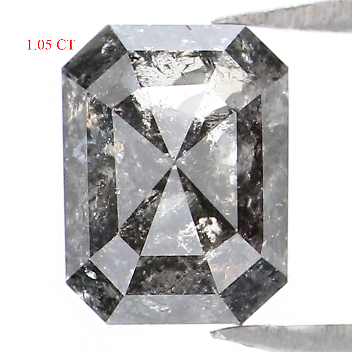 1.05 CT Natural Loose Emerald Shape Diamond Salt And Pepper Emerald Diamond 6.20 MM Black Grey Color Emerald Shape Rose Cut Diamond QL2044