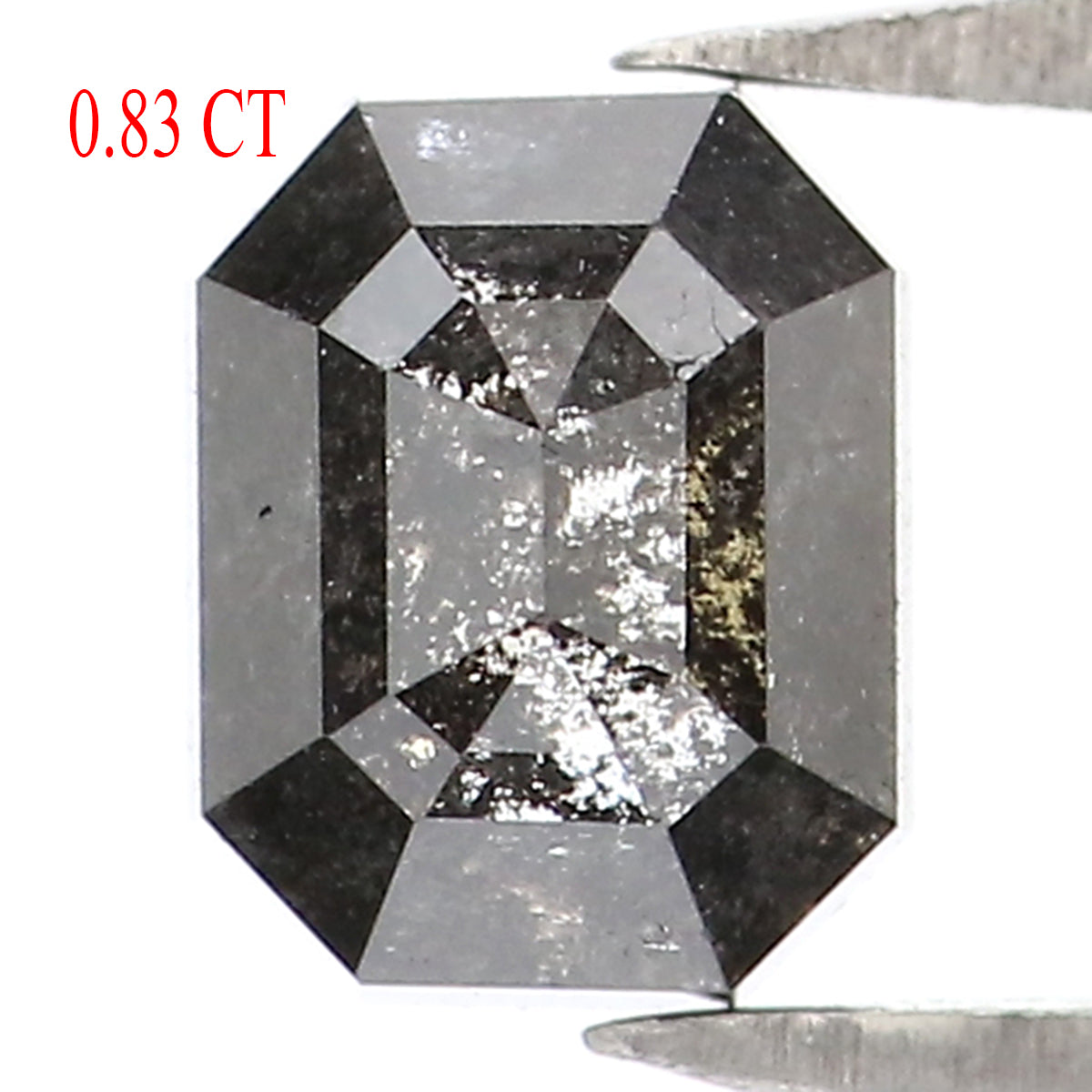 Natural Loose Emerald Salt And Pepper Diamond Black Grey Color 0.83 CT 5.20 MM Emerald Shape Rose Cut Diamond L7414