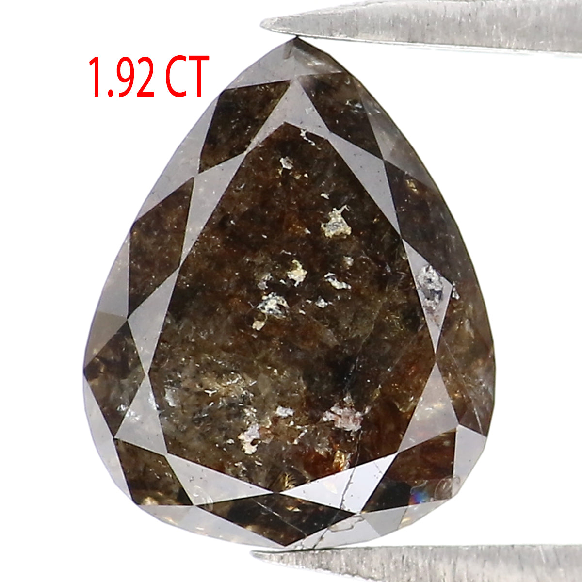 Natural Loose Pear Salt And Pepper Diamond Black Brown Color 1.92 CT 8.30 MM Pear Shape Rose Cut Diamond L8180