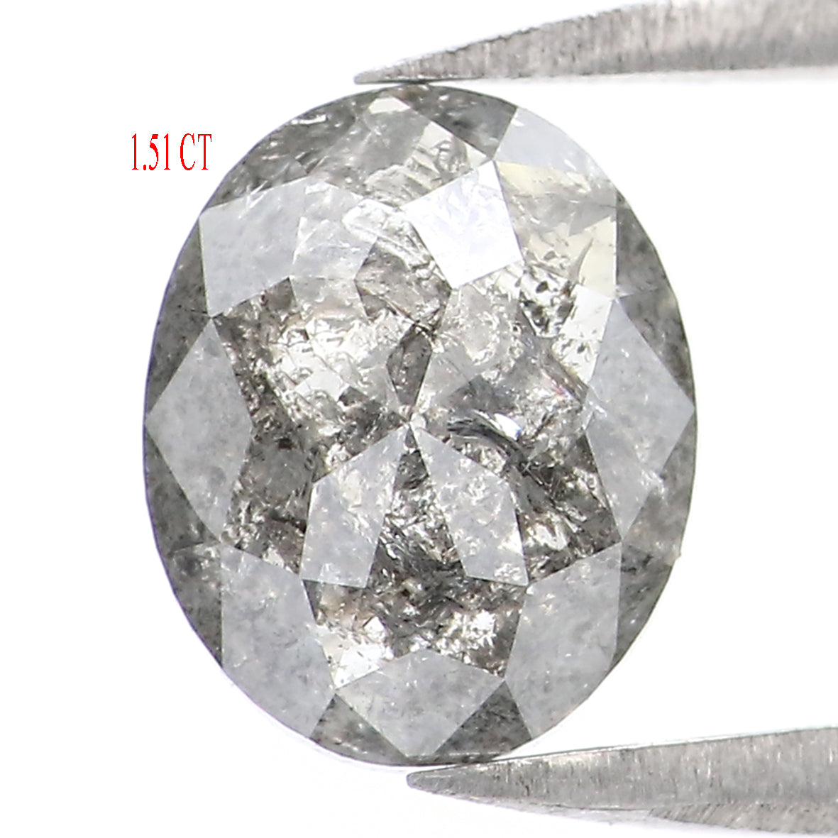 1.51 CT Natural Loose Oval Shape Diamond Salt And Pepper Oval Rose Cut Diamond 7.70 MM Black Grey Color Oval Shape Rose Cut Diamond QL1941