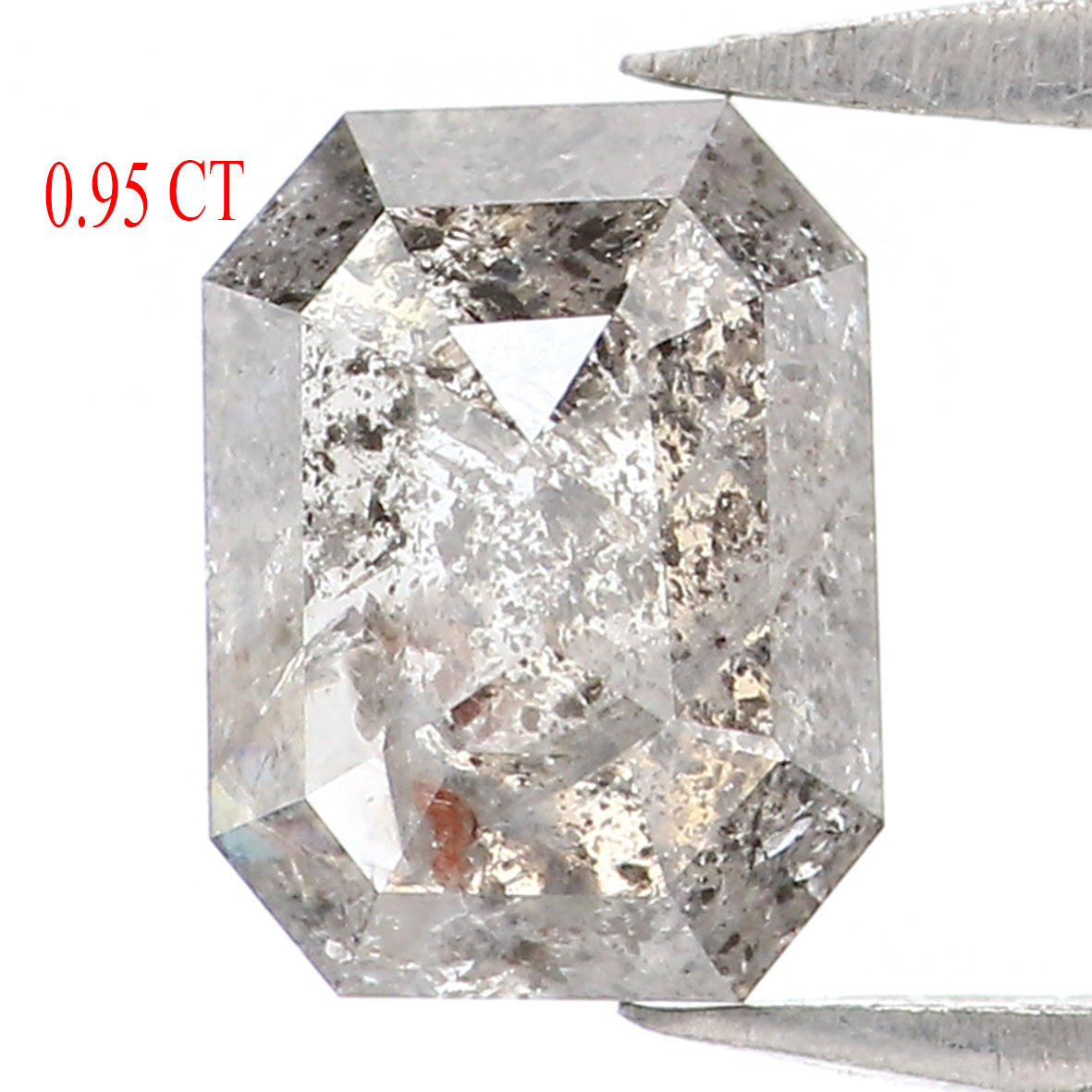 Natural Loose Emerald Salt And Pepper Diamond Black Grey Color 0.95 CT 6.65 MM Emerald Shape Rose Cut Diamond L2017