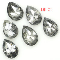 Natural Loose Pear Salt And Pepper Diamond Black Grey Color 1.01 CT 4.10 MM Pear Shape Rose Cut Diamond KDL1275