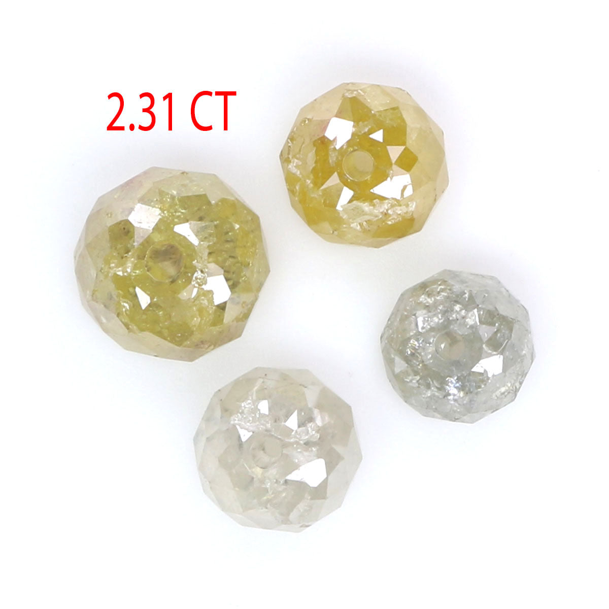 Natural Loose Round Bead Yellow Gray Color Diamond 2.31 CT 3.60 MM Bead Shape Rose Cut Diamond L1807