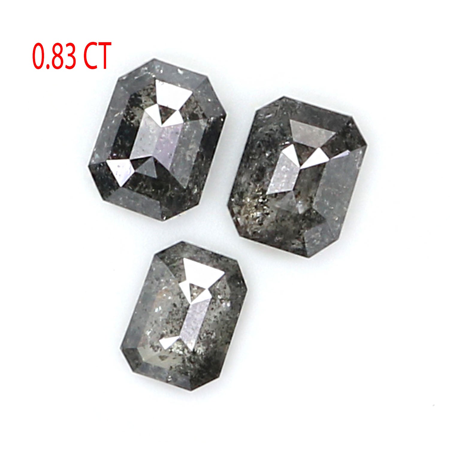 Natural Loose Emerald Salt And Pepper Diamond Black Grey Color 0.83 CT 4.09 MM Emerald Shape Rose Cut Diamond KDK2587