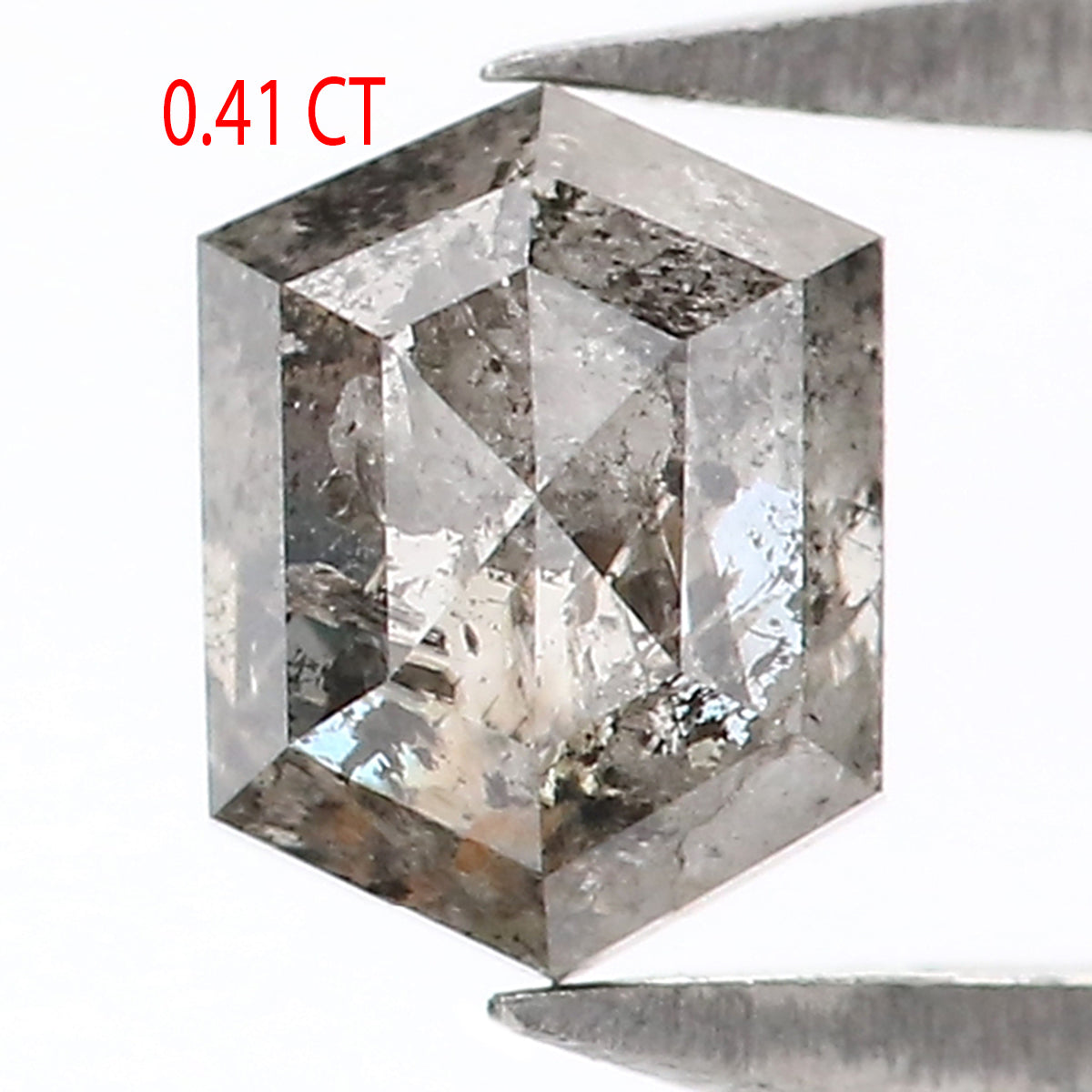 Natural Loose Hexagon Salt And Pepper Diamond Black Grey Color 0.41 CT 4.92 MM Hexagon Shape Rose Cut Diamond KR2586