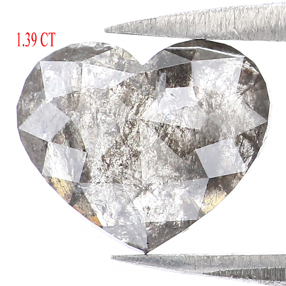 Natural Loose Heart Salt And Papper Diamond Black Grey Color 1.39 CT 7.20 MM Heart Shape Rose Cut KDL1938