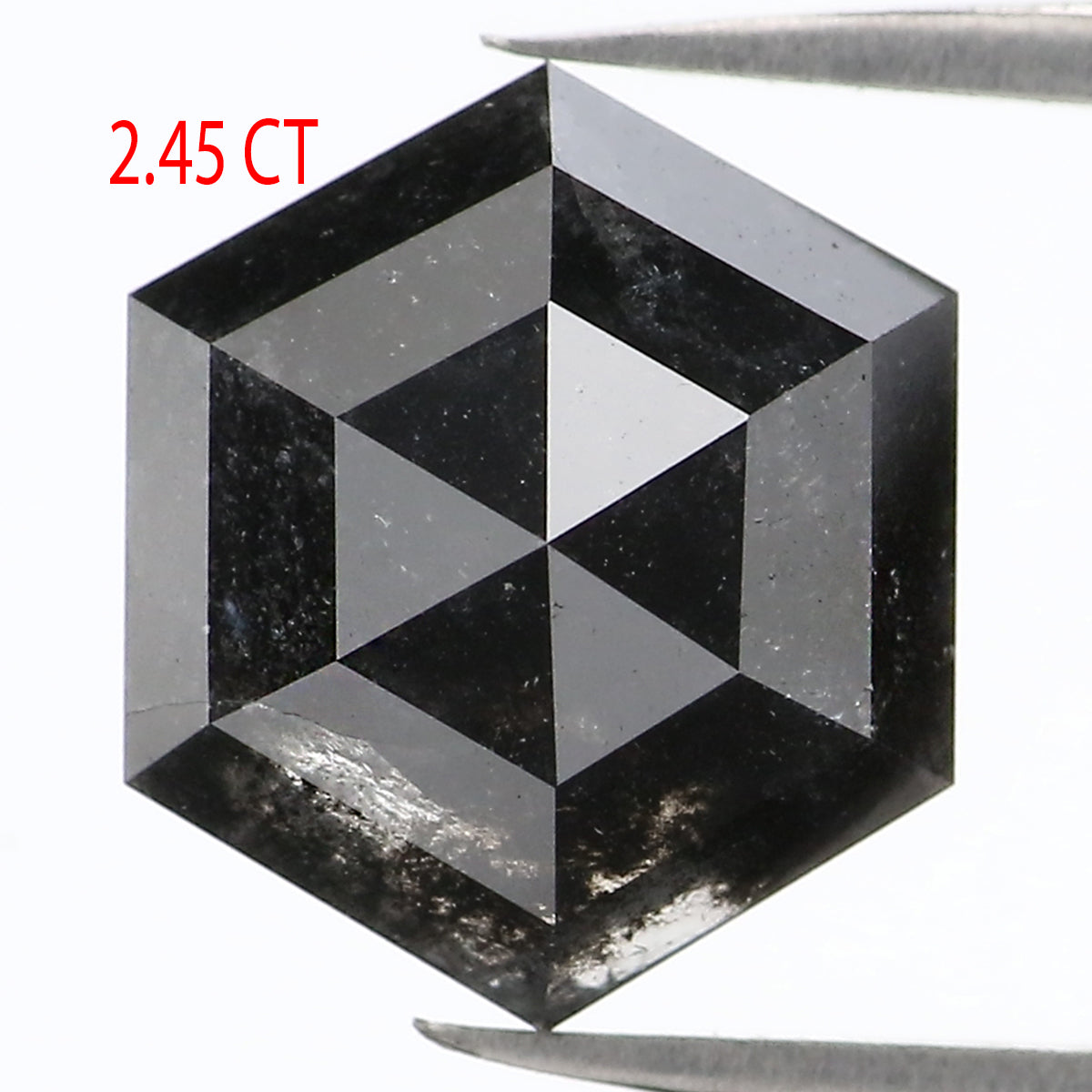 2.45 CT Natural Loose Hexagon Shape Diamond Salt And Pepper Hexagon Diamond 9.25 MM Black Grey Color Hexagon Shape Rose Cut Diamond QL1092