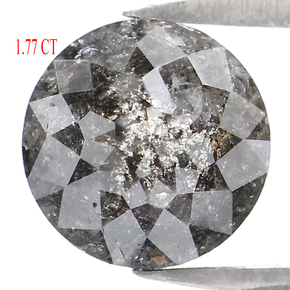 Natural Loose Rose Cut Salt And Pepper Diamond Black Grey Color 1.77 CT 6.95 MM Round Rose Cut Shape Diamond L9888