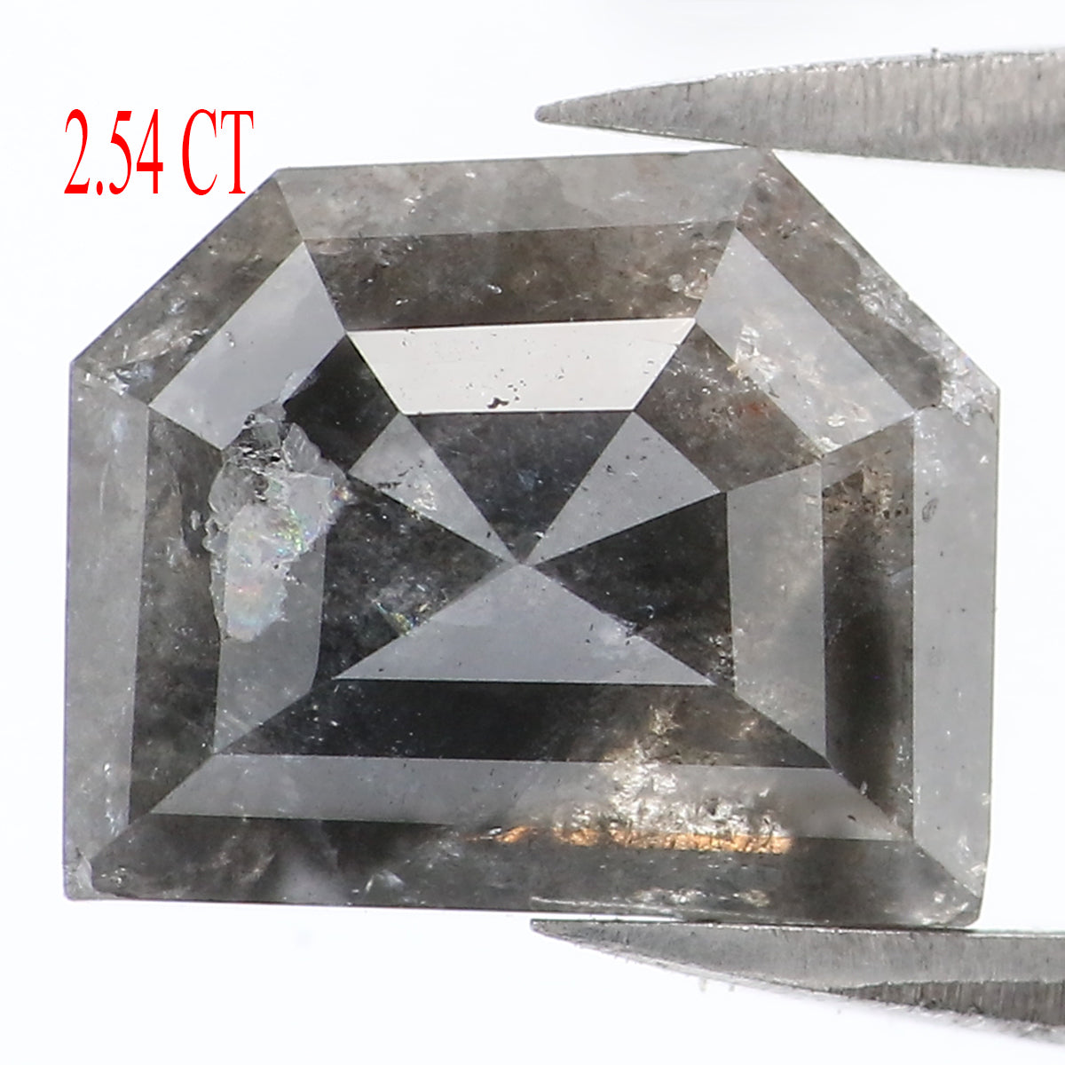 Natural Loose Shield Salt And Pepper Black Grey Color Diamond 2.54 CT 9.45 MM Shield Shape Rose Cut Diamond L7578