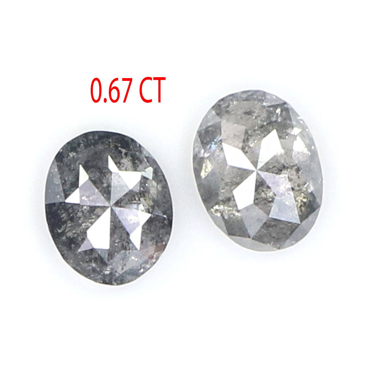 0.67 CT Natural Loose Oval Cut Pair Diamond Black Grey Color Oval Shape Diamond 4.80 MM Natural Salt And Pepper Oval Rose Cut Diamond QL2528