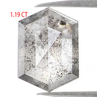 Natural Loose Hexagon Salt And Pepper Diamond Black Grey Color 1.19 CT 7.50 MM Hexagon Shape Rose Cut Diamond KDL1102