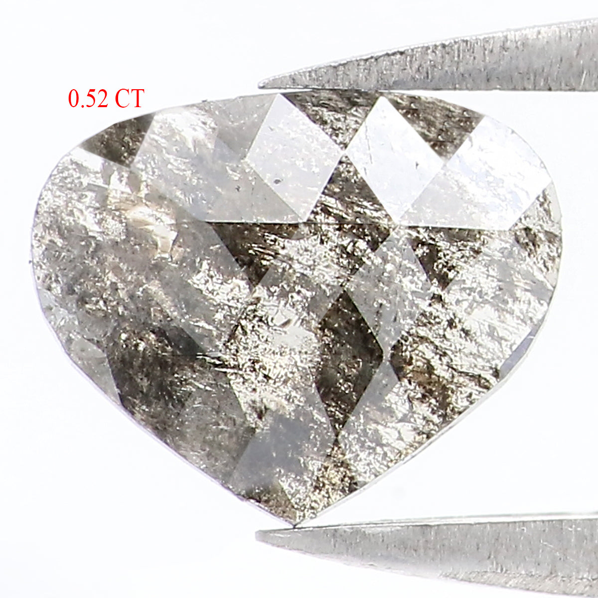 0.52 Ct Natural Loose Heart Shape Diamond Salt And Pepper Heart Cut Diamond 6.40 MM Natural Black Grey Diamond Heart Rose Cut Diamond LQ1558