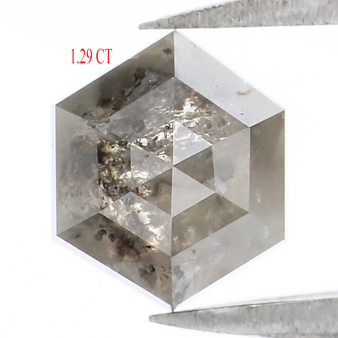 1.29 CT Natural Loose Hexagon Shape Diamond Salt And Pepper Hexagon Diamond 6.70 MM Natural Black Grey Color Hexagon Rose Cut Diamond KQ2007