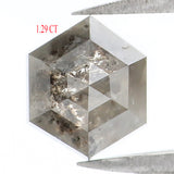 Natural Loose Hexagon Salt And Pepper Diamond Grey Color 1.29 CT 6.70 MM Hexagon Shape Rose Cut Diamond KR2007