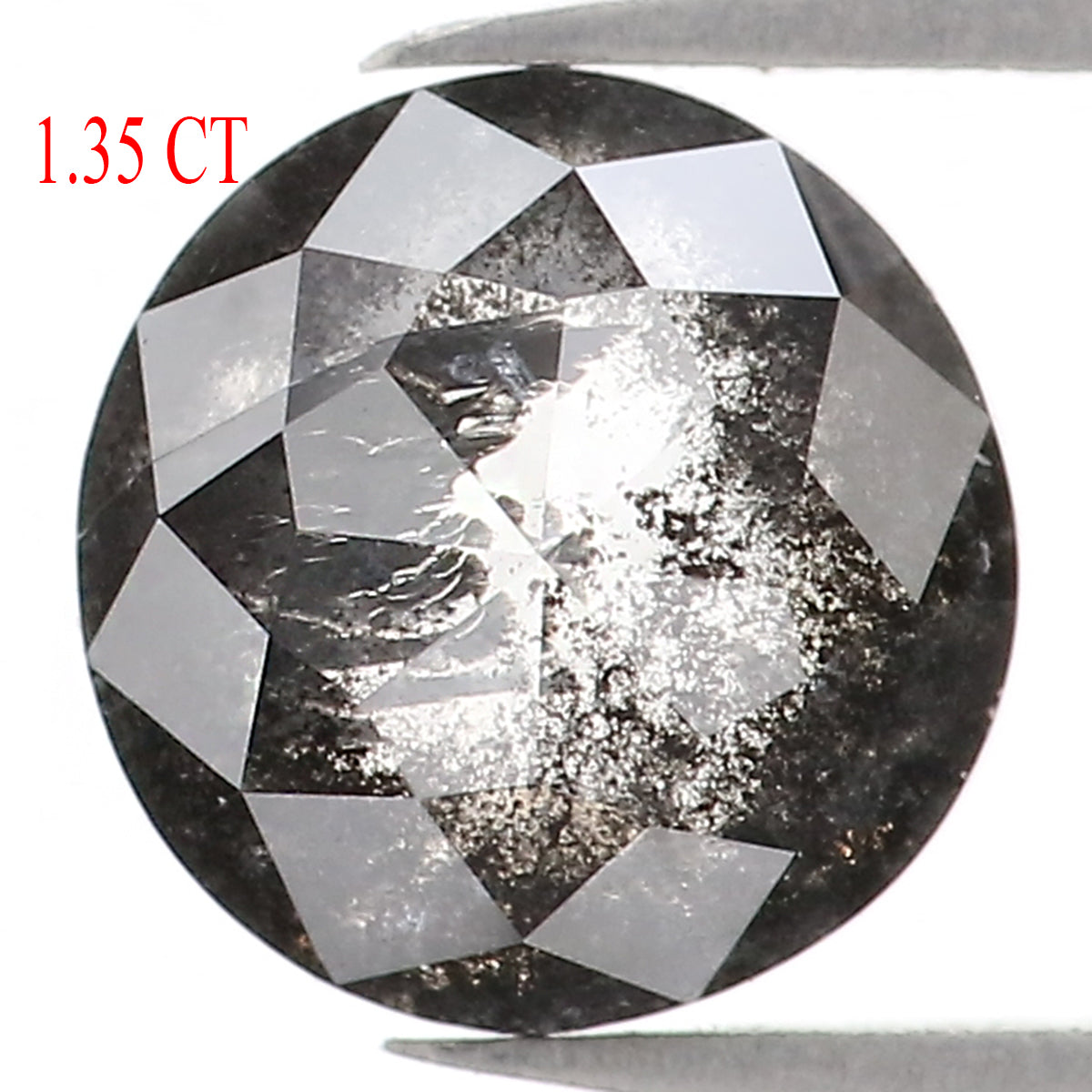 Natural Loose Round Rose Cut Salt And Pepper Diamond Black Grey Color 1.35 CT 6.55 MM Rose Cut Shape Diamond L1203