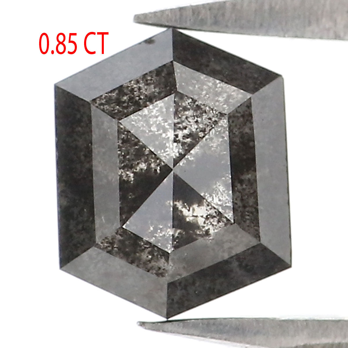 Natural Loose Hexagon Salt And Pepper Diamond Black Grey Color 0.85 CT 6.17 MM Hexagon Shape Rose Cut Diamond L2532
