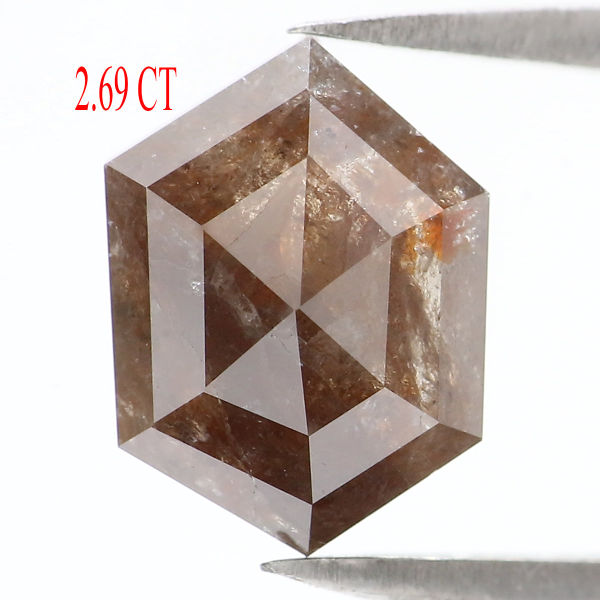 2.69 CT Natural Loose Hexagon Shape Diamond Brown Color Hexagon Cut Diamond 10.20 MM Natural Black Color Hexagon Rose Cut Diamond LQ6623