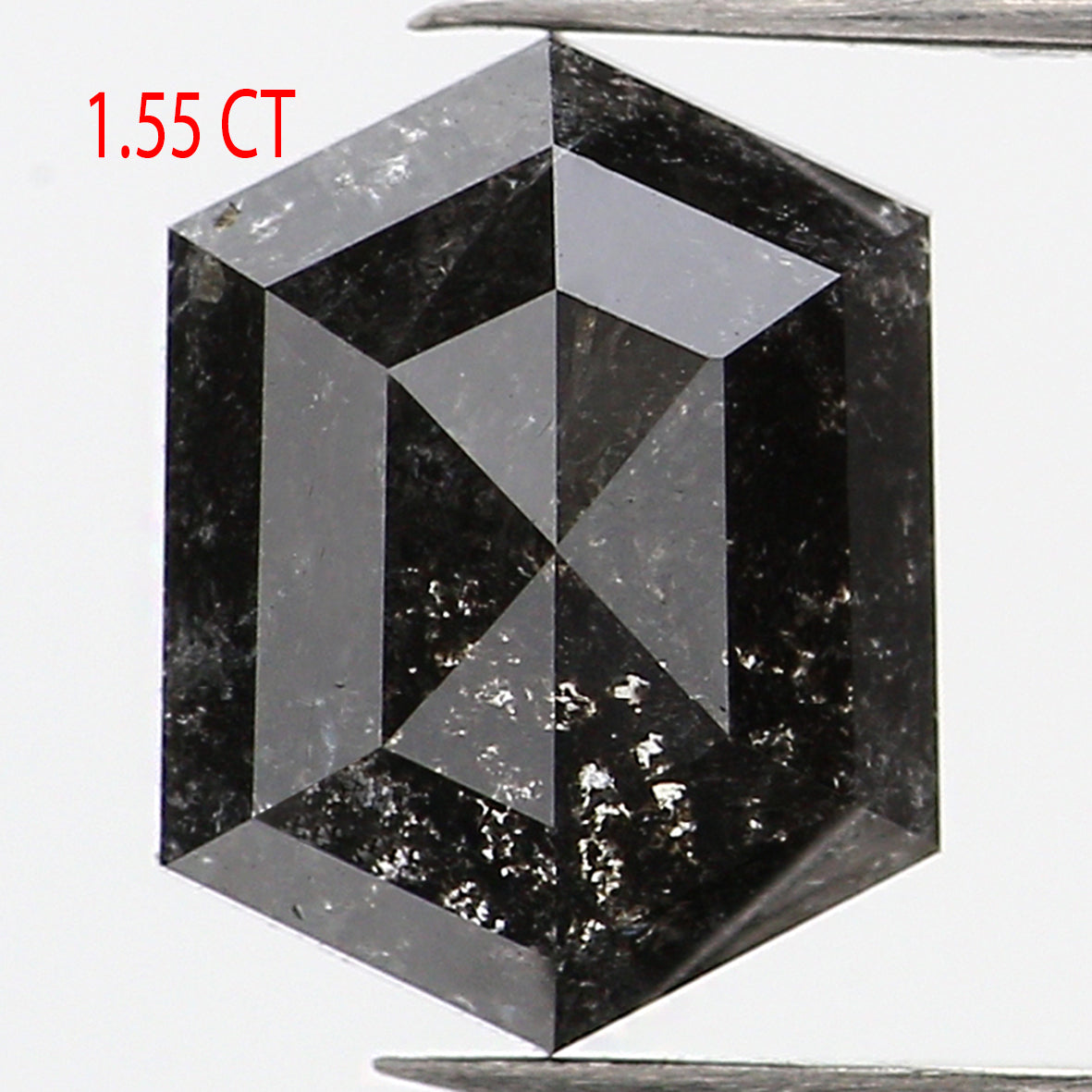 1.55 CT Natural Loose Hexagon Shape Diamond Salt And Pepper Hexagon Diamond 8.00 MM Black Grey Color Hexagon Shape Rose Cut Diamond QL734