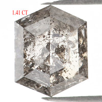 Natural Loose Hexagon Salt And Pepper Diamond Black Grey Color 1.41 CT 7.50 MM Hexagon Shape Rose Cut Diamond KDL1262