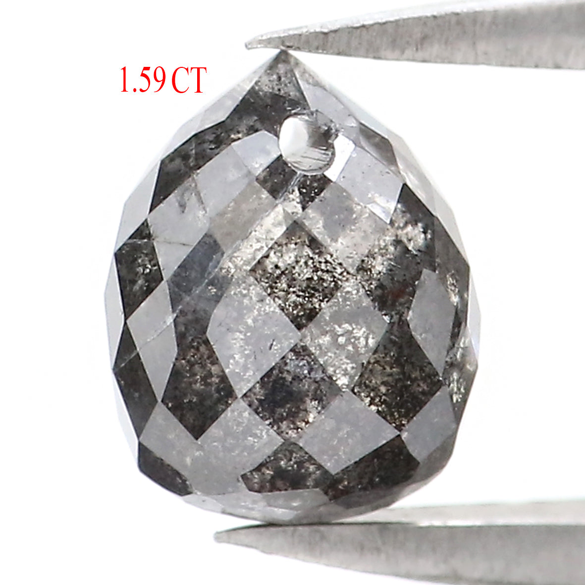 1.59 CT Natural Loose Briolette Shape Diamond Salt And Pepper Drop Cut Diamond 6.80 MM Natural Black Grey Color Drop Rose Cut Diamond LQ5680
