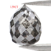 Natural Loose Drop Salt And Pepper Diamond Black Grey Color 1.59 CT 6.80 MM Drop Shape Rose Cut Diamond L5680