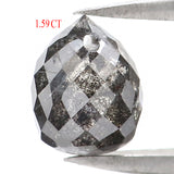 Natural Loose Drop Salt And Pepper Diamond Black Grey Color 1.59 CT 6.80 MM Drop Shape Rose Cut Diamond L5680