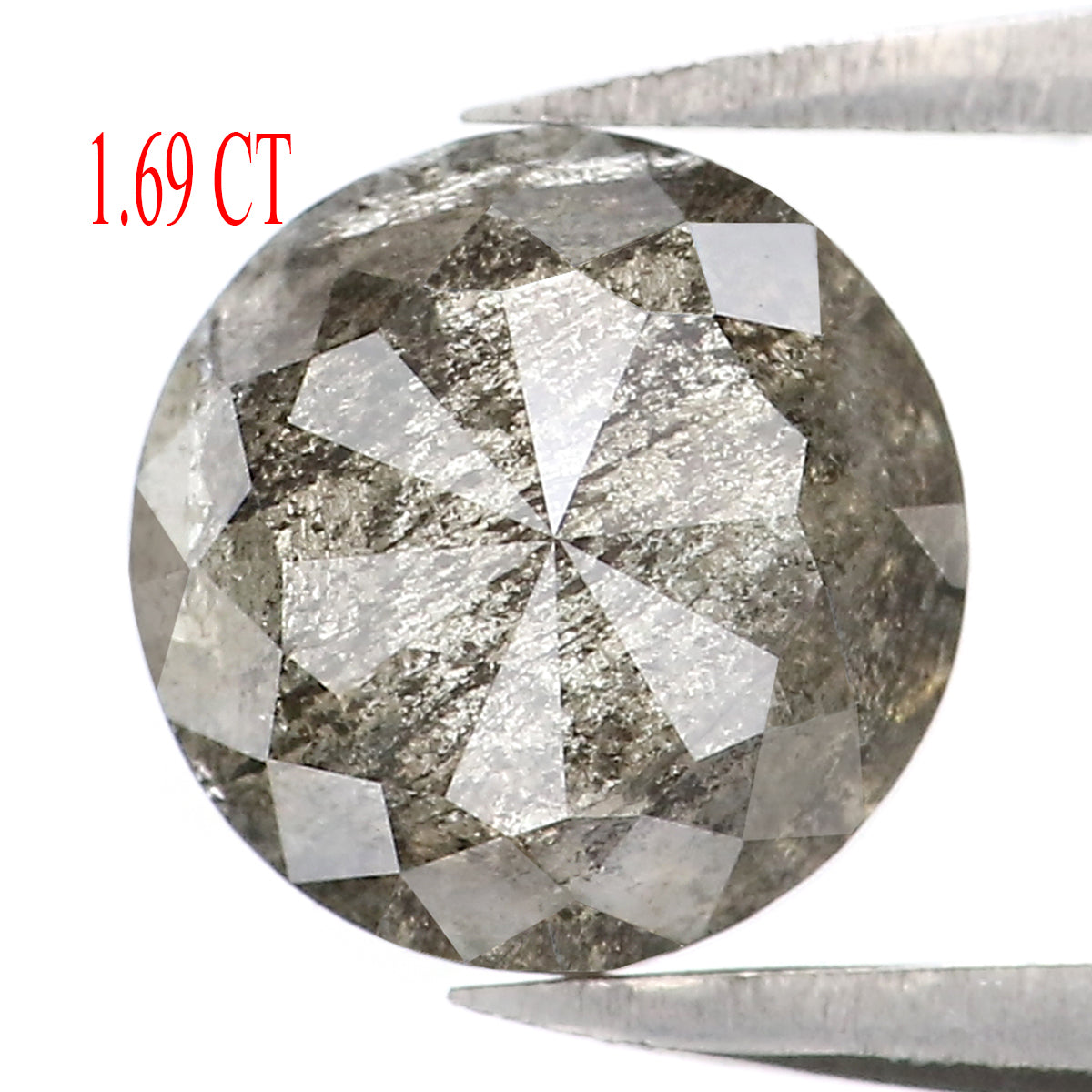 1.69 Ct Natural Loose Round Rose Cut Diamond Black Grey Color Rose Cut Diamond 7.30 MM Natural Loose Salt And Pepper Rose Cut Diamond QL1949