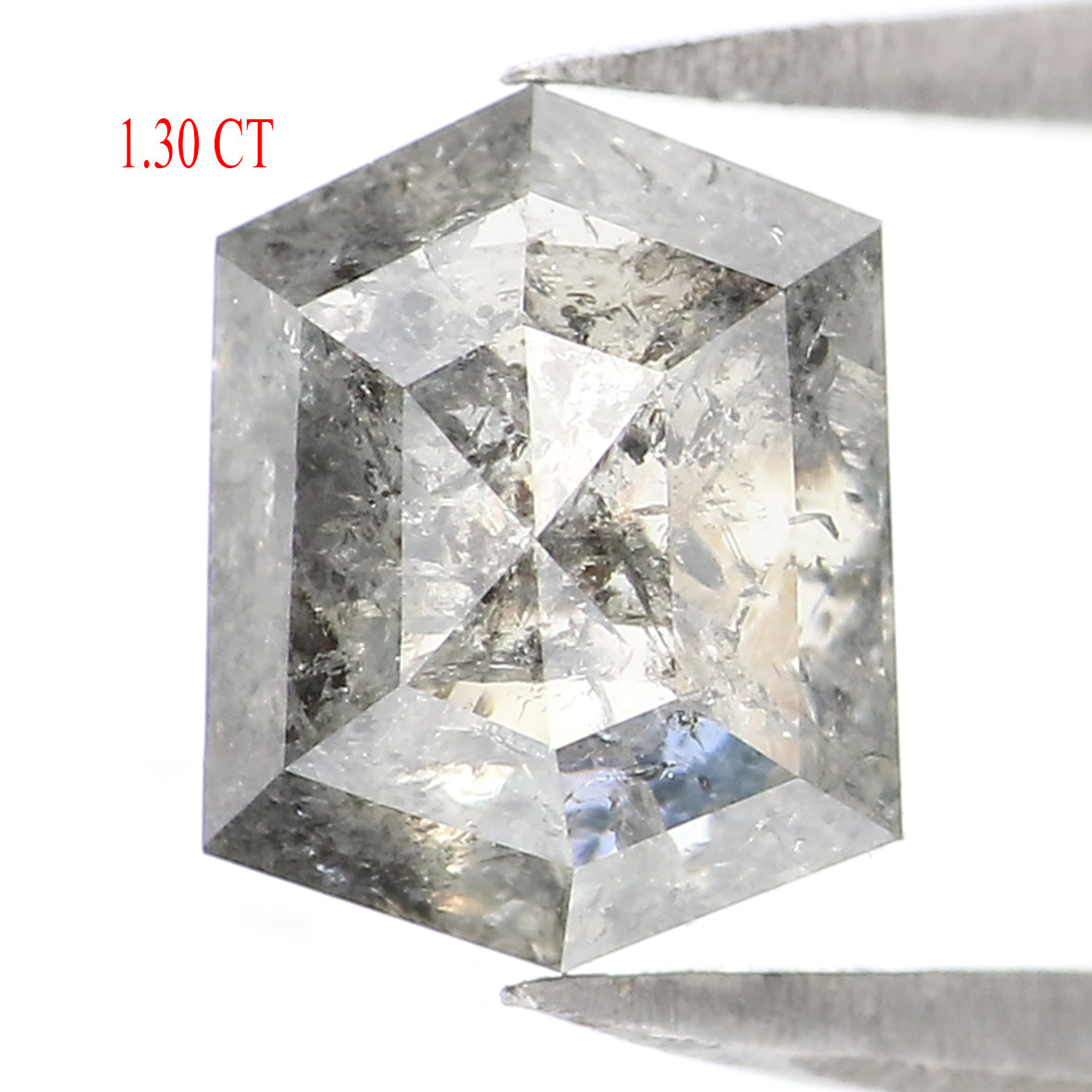 Natural Loose Hexagon Salt And Pepper Diamond Black Grey Color 1.30 CT 7.55 MM Hexagon Shape Rose Cut Diamond KDL2058