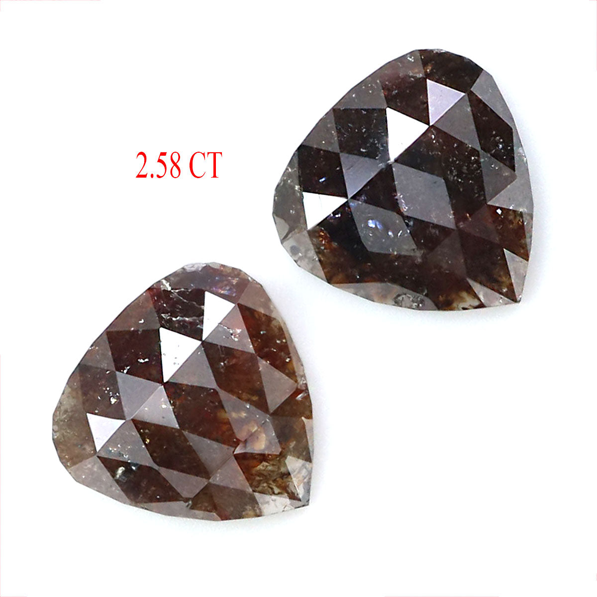 Natural Loose Pair Heart Brown Color Diamond 2.58 CT 7.80 MM Heart Shape Rose Cut Diamond KDL6880