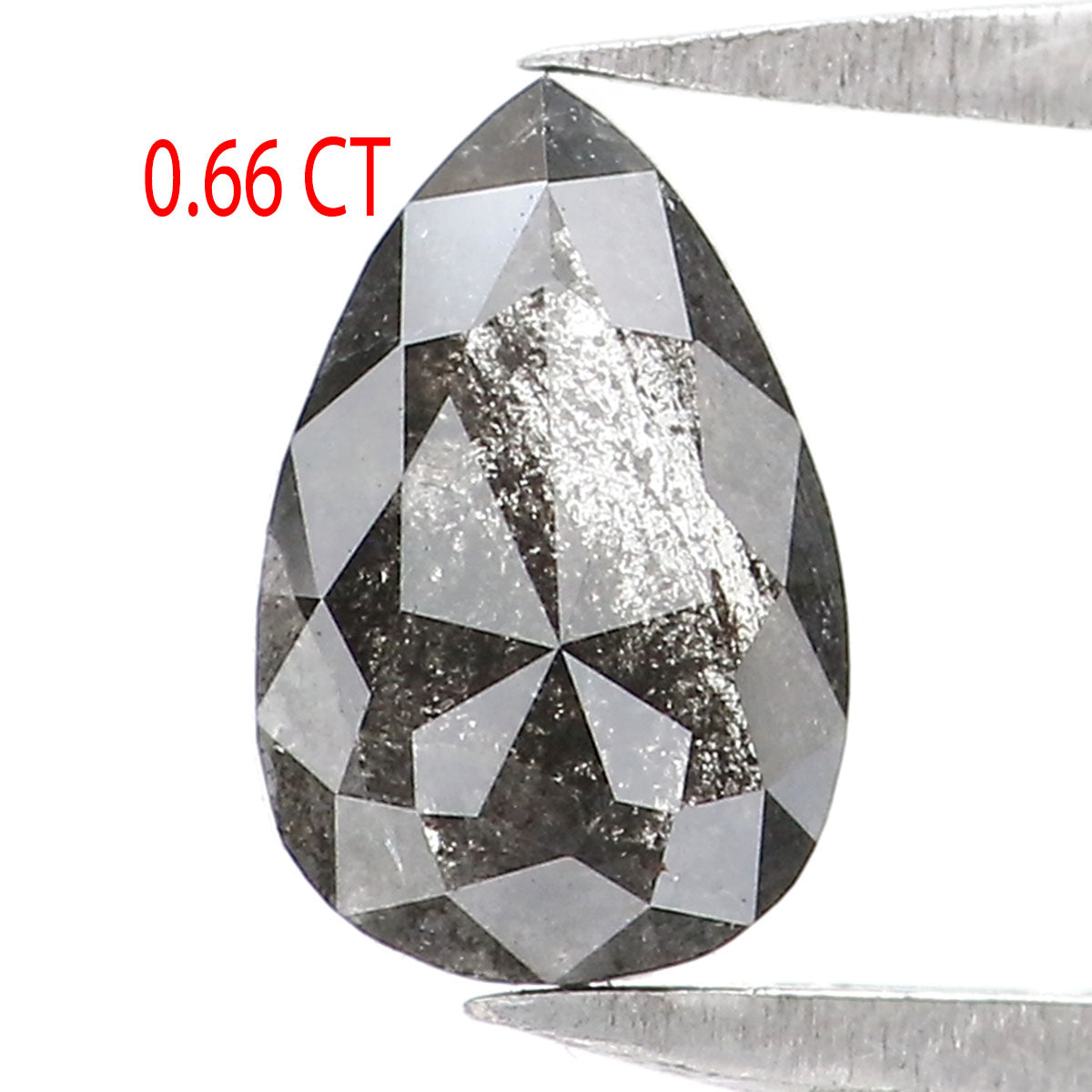 Natural Loose Pear Salt And Pepper Diamond Black Grey Color 0.66 CT 6.95 MM Pear Shape Rose Cut Diamond L2439