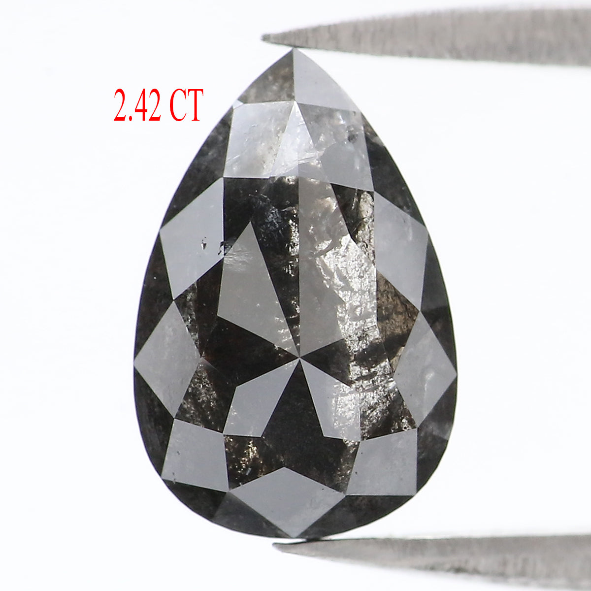 2.42 CT Natural Loose Pear Shape Diamond Salt And Pepper Pear Rose Cut Diamond 10.40 MM Black Grey Color Pear Shape Rose Cut Diamond QL2131