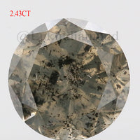 2.43 Ct Natural Loose Diamond Round Yellow Green Salt And Pepper Color I3 Clarity 8.20 MM KDL8553