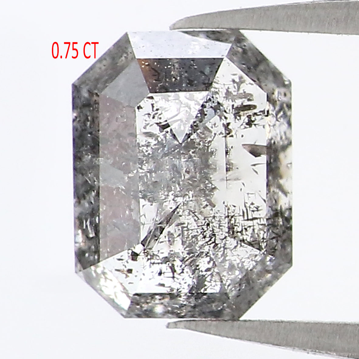 0.75 CT Natural Loose Emerald Shape Diamond Salt And Pepper Emerald Shape Diamond 5.95 MM Black Grey Color Emerald Rose Cut Diamond QL1100